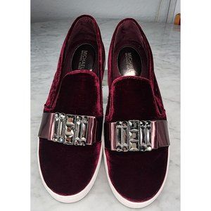 MK Michael Kors Burgundy Michelle Slip-On Shoes Jeweled Velvet Sneakers 9.5 NEW!